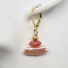 Load image into Gallery viewer, Gem Quality Rhodochrosite Pearl Drop Golden Lever Back Earrings - PremiumBead Alternate Image 4
