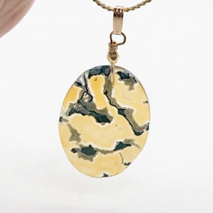 Moss Agate Oval 14K Gold Filled Pendant | 2" Long | Yellow Green | 1 Pendant|