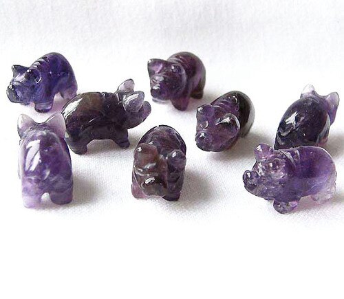 Piggies 2 Carved Amethyst Pig Beads | 22x13x11mm | Purple - PremiumBead Primary Image 1