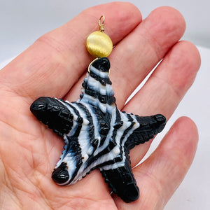 Sardonyx 14K Gold Filled Starfish Pendant | 3" Long | Black White | 1 Pendant |