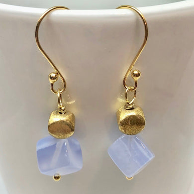 Blue Chalcedony and 22K Vermeil Brushed Bead Earrings! 309231C - PremiumBead Primary Image 1