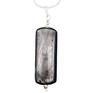 Hypersthene Sterling Silver Rectangular Pendant | 2" Long | Velvet Black | 1 |
