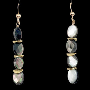 Faceted Tahitian MoP Shell 14K Gold Filled Earrings with Gold Beads|2 Inch Drop|