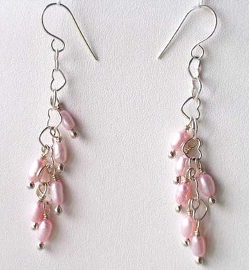 Pink Pearls with Solid Sterling Silver Hearts Earrings 304491 - PremiumBead Primary Image 1