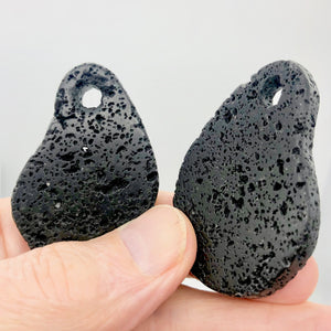 Meteorite Carved Pendant Beads | 2 Beads | Black | 52x36x8mm |