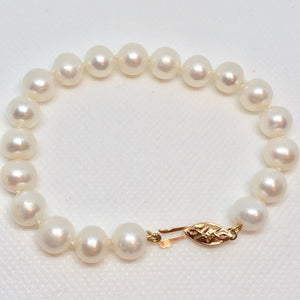 14K Yellow Gold 8.5mm White Near Round Freshwater Pearl Bracelet 402639 - PremiumBead Alternate Image 2