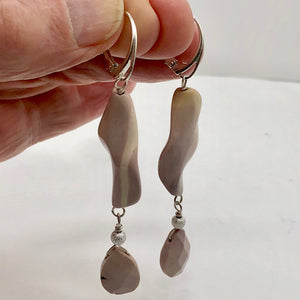Mookaite Dangle Sterling Silver Lever Back Earrings | 3" Long | Mauve | 1 Pair |