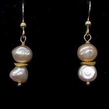 Load image into Gallery viewer, Fresh Water Pearls 14K Gold Filled Drop Earrings| 1 1/4&quot; Long| Peach| 1 Earrings
