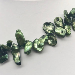 Designer! 13.11ct Green Corn Flake Keishi Pearl Strand 109062N - PremiumBead Alternate Image 2