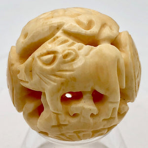 Carved Chinese Zodiac Year of the Pig Water Buffalo Bone Bead |30mm|Cream| 1 Bd| - PremiumBead Primary Image 1