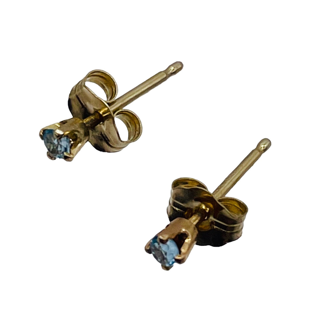 Blue Zircon 14K Gold 3mm Stud Round | 3mm | Blue | 1 Earrings