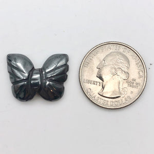 Iron Butterfly 2 Hand Carved Hematite Butterfly Beads | 21x18x5mm | Silver black - PremiumBead Alternate Image 5