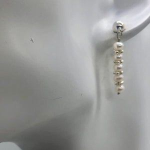Creamy FW Pearls Sterling Silver Drop/Dangle | 1 " Long| White | 1 Post Earrings