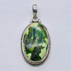 Green Turquoise Sterling Silver Native Oval Pendant | 2 1/4" Long | Green | 1 |