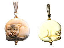 Load image into Gallery viewer, Cozy Kitty Cat Pendant Necklace | Scrimshaw Bone Pendant | 14k Gold Pendant
