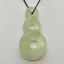 Load image into Gallery viewer, Hand Carved Serpentine Infinity Pendant with Simple Black Cord 10821J | 45x23x6mm | Light Green - PremiumBead Alternate Image 2
