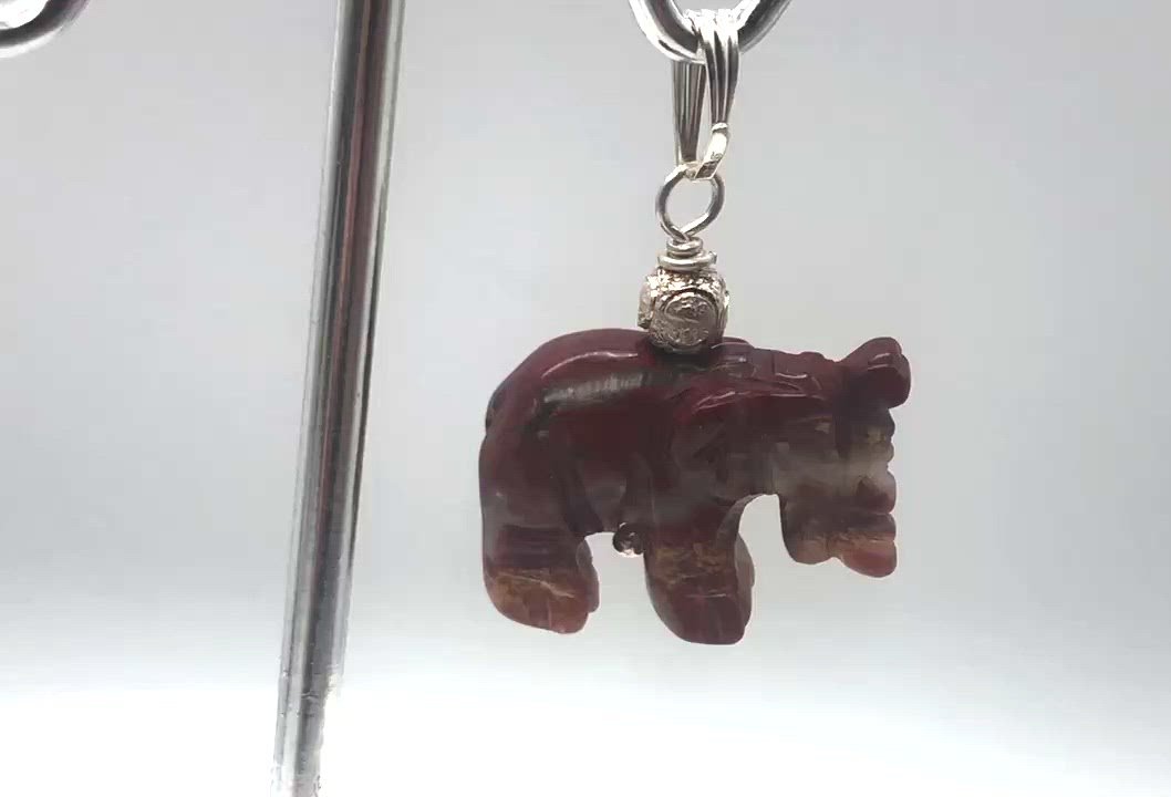 Wild Brecciated Jasper Elephant Sterling Silver Pendant | 21x16x8mm | Red |