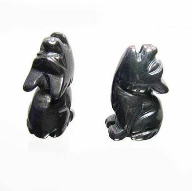 Howling New Moon 2 Carved Hematite Wolf Coyote Beads | 21x11x8mm | Silver black - PremiumBead Primary Image 1