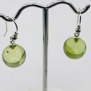 Amber Round Sterling Silver Earrings| 1 1/4" Long | Green | 1 Pait |