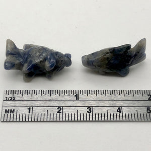 Carved Sodalite Koi Fish Worry Stone Figurine Bead | 23x11x5mm | Blue white