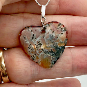 Limbcast Agate Valentine Heart Silver Pendant | 1 1/2 Inch Long | Orange/Green | - PremiumBead Alternate Image 6