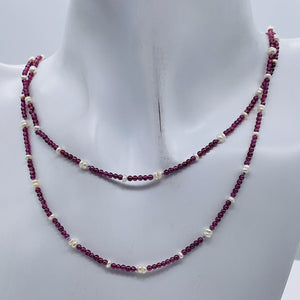 Garnet and Pearl Hand Knotted on Silk Necklace / Bracelet | 29" / 7.5" | 1 each|
