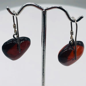 Red Amber Heart Sterling Silver Earrings | 1 1/4" Long | Red | 1 Pair |