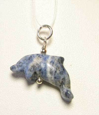 Jump! Blue Sodalite Dolphin Sterling Silver Pendant 509262SDS2 - PremiumBead Primary Image 1
