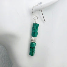 Load image into Gallery viewer, Exotic! Malachite Cube Beads Sterling Silver Earrings! | 1 7/8 inch Long |
