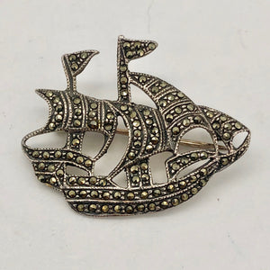 Clipper Sailing Ship Sterling Silver Lapel Brooch Pin | 25x28mm | 1 inch tall | - PremiumBead Primary Image 1