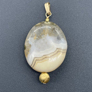 Ocean Jasper 14K Gold Filled Oval Pendant | 1 3/4" Long | White/Grey | 1 Pendant