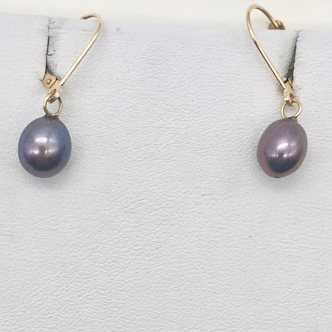 Rainbow Lavender Freshwater Pearl and 14K Drop Lever Back Earrings | 1 inch | - PremiumBead Primary Image 1