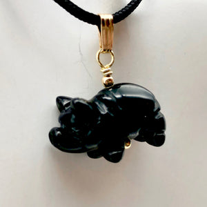 Black Obsidian Pig Pendant Necklace |Semi Precious Stone Jewelry|14k gf Pendant| - PremiumBead Primary Image 1