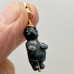 Hand Carved Hematite Goddess of Willendorf 14Kgf Pendant| 1 1/2" long| Black | - PremiumBead Alternate Image 2