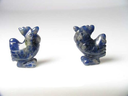 2 Cute Hand Carved Sodalite Rooster Beads | 21x16x8.5mm | Blue white - PremiumBead Primary Image 1
