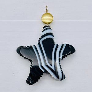 Sardonyx 14K Gold Filled Starfish Pendant | 3" Long | Black White | 1 Pendant |