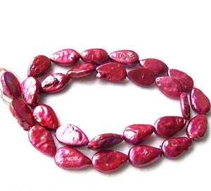 Raspberry FW Teardrop Coin Pearl Strand 108892 - PremiumBead Primary Image 1