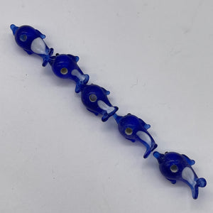 5 Hand Made Glass Lampwork Blue Dolphin Beads 9497