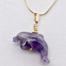 Load image into Gallery viewer, Amethyst Dolphin Pendant Necklace | Semi Precious Stone Jewelry | 14k Pendant - PremiumBead Alternate Image 6

