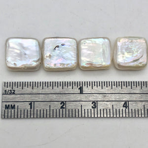 Four Beautiful White 11x11x4mm Square Coin FW Pearls - PremiumBead Alternate Image 6