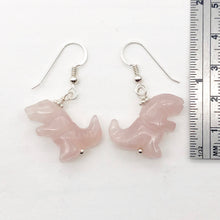 Load image into Gallery viewer, Rose Quartz Tyrannosaurus Rex Sterling Silver Drop Earrings| 1.5&quot; Long | Pink |
