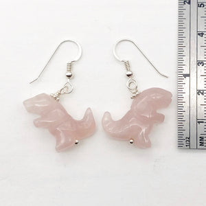 Rose Quartz Tyrannosaurus Rex Sterling Silver Drop Earrings| 1.5" Long | Pink |