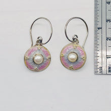 Load image into Gallery viewer, Pearl Cloisonne Sterling Silver Drop Earrings | 1&quot; Long | Pink/White | 1 Pair |

