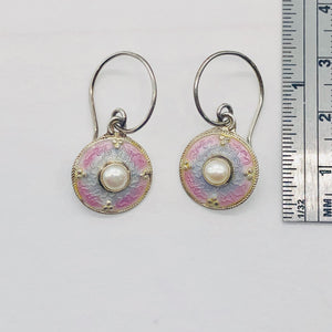Pearl Cloisonne Sterling Silver Drop Earrings | 1" Long | Pink/White | 1 Pair |