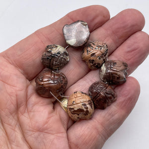 Carved 7 Red Flower Apache Jasper Bug Beads | 18x17x9mm | Pink Red Grey