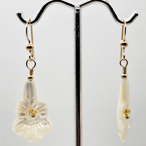 Shimmer! Carved Mother of Pearl Flower Earrings w/Yellow Sapphire Center 14Kgf - PremiumBead Alternate Image 6