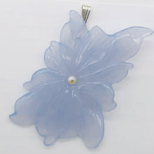 Load image into Gallery viewer, Hand Carved Blue Chalcedony Flower Sterling Silver Pendant! | 2 1/2&quot; Long |
