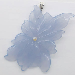 Hand Carved Blue Chalcedony Flower Sterling Silver Pendant! | 2 1/2" Long |
