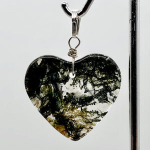 Limbcast Agate Agate Valentine Heart Silver Pendant | 30x26x2mm | Moss Green | - PremiumBead Alternate Image 3