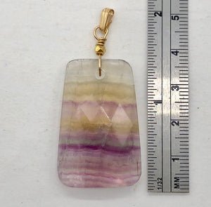 Fluorite 14K Gold Filled Wire Wrap Trapezoid Pendant | 2" Long | Purple, Clear |